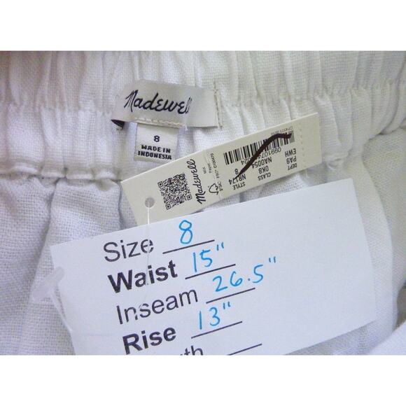 NWT Madewell Pull On Straight Crop Linen Blend White Pants 8 - Picture 5 of 6